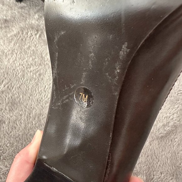 Vintage Jennifer Moore Brown Croc Embossed Square Toe Buckle Kitten Heels 7 - Picture 5 of 7